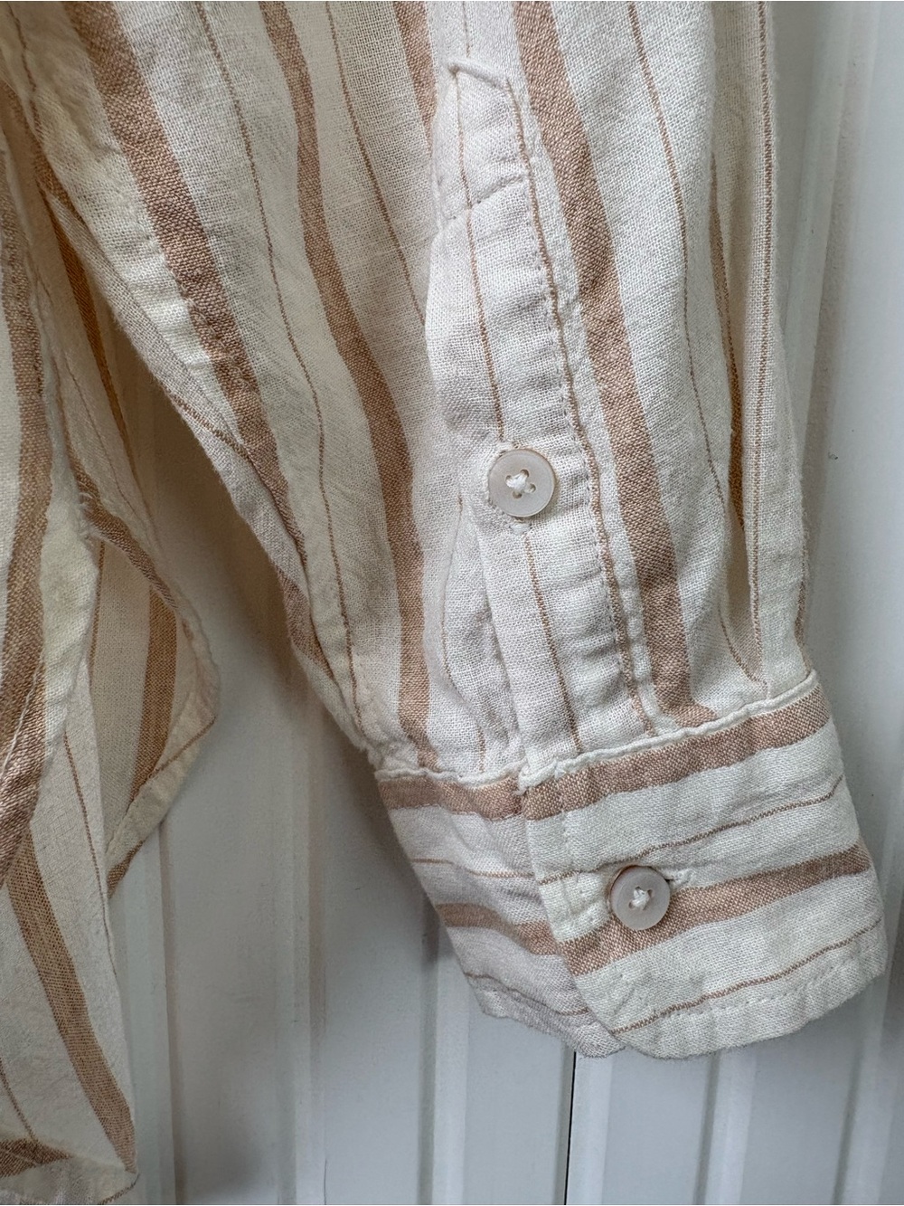 Aerie Women’s Button Down Linen Blend Shirt Striped Oversized XS Coastal Breezy - Picture 7 of 15
